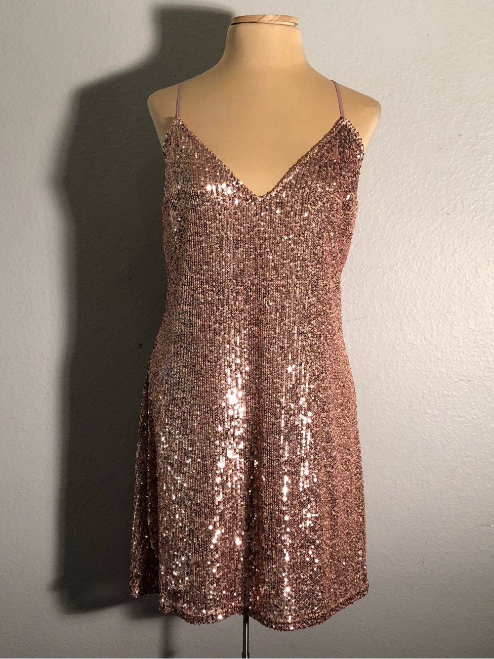 Victoria's Secret Rose Gold Sequin Mini Slip Dress Sz Med EUC, HoCo Homecoming